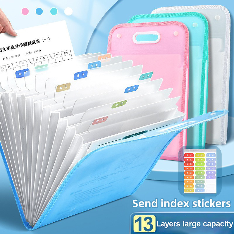 

Kawaii Vertical Accordion Bag Student Examination Paper Portable Storage Bag PP Translucent File Folder 13 Compartment File Bags
