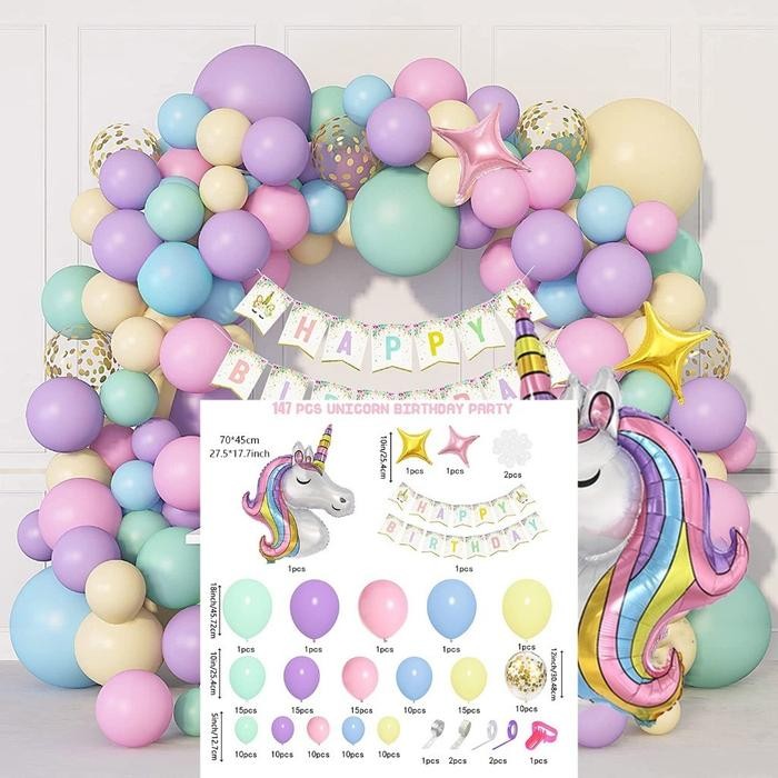 [[New Collection]] Set Balon Macaron Unicorn Perlengkapan Karangan Bunga Pesta Ulang Tahun Dekorasi 