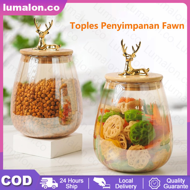 Lumalon 600ml/750ml Toples Rusa Gold Toples Gold Penyimpanan Makanan Toples Lebaran Toples Kue Tople