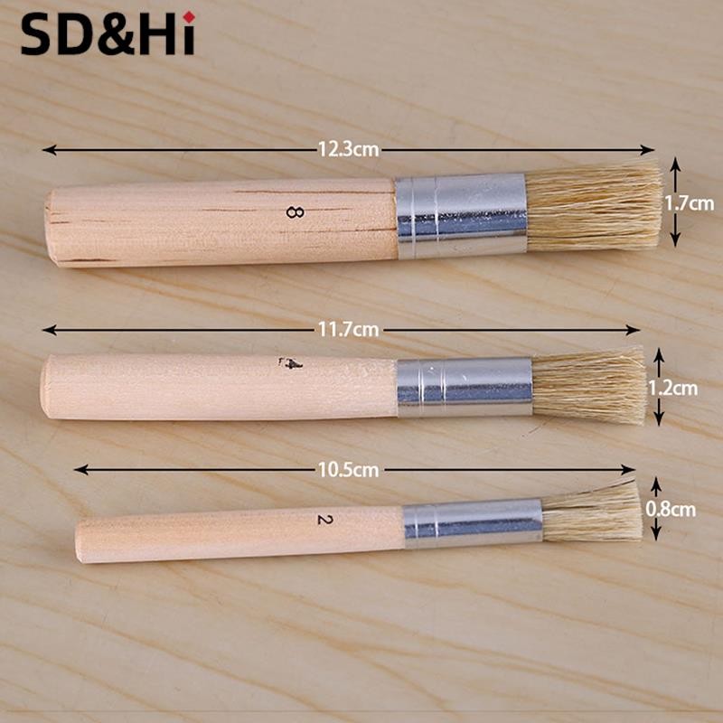 

3pcs/Set Wooden Stencil Brush Chalk Paint Pure Hog Bristle Brush Round Oil Painting Detail Brushes Art Supplies