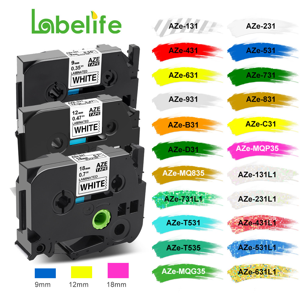 

231 241 Labeling tape Compatible for Brother Label Printer Label Tape Tze-231 9/12/18mm Black on White 231 221 Laminated Tapes