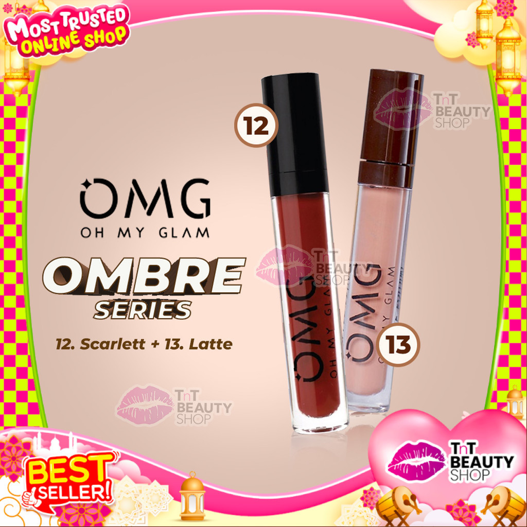 [ BUNDLING Get 1 Gift ] OMG OH MY GLAM Matte Kiss Lip Cream Bold Coffee Ombre - 12 Scarlet & 13 Latt