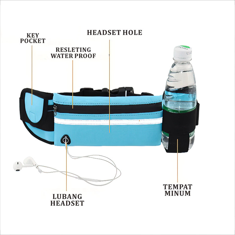 TERLARIS Tas Pinggang Olahraga Lari / Running Belt/Tas Pinggang HP Olahraga Lari Jogging Sepeda