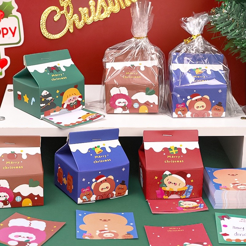 

200 Lembar / Set Kertas Memo Portable Bentuk Kotak Susu Motif Kartun