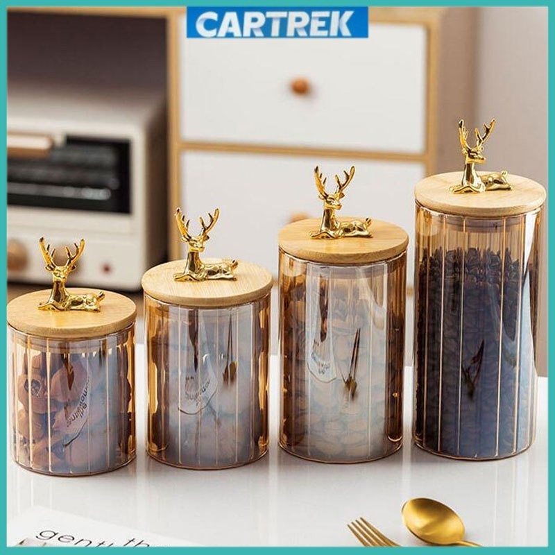 Toples Lebaran Kaca Tempat Penyimpanan Snack Mewah Gambar Rusa / Toples Kue Kering Motif Rusa Mewah