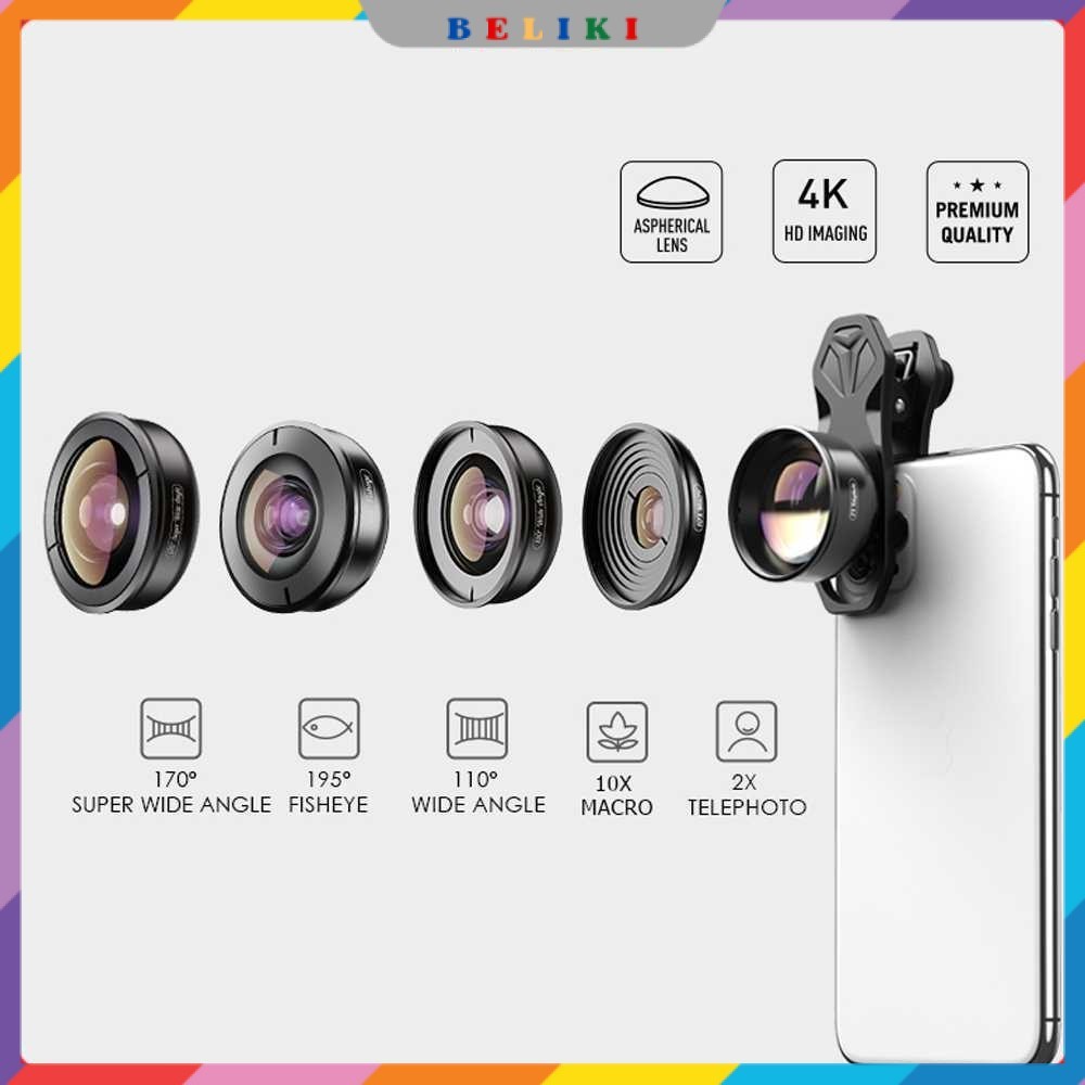 Lensa Kamera Smartphone Universal Clip 5 in 1 Lens - APEXEL APL-HB5