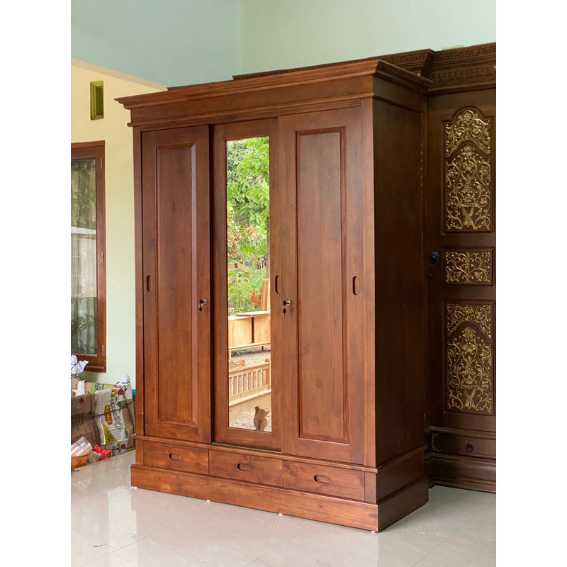 Lemari Pakaian Sliding 3 Pintu Lemari Minimalis 3 Pintu Lemari Mewah 3 Pintu Kayu Jati