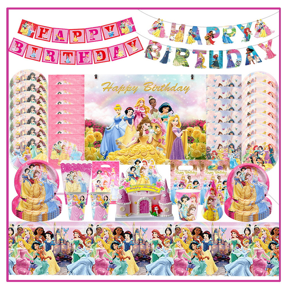

Disney Princess Birthday Party Decorations Supplies Girls Paper Plates Cups Cinderella Snow White Belle Balloon Baby Shower Kids