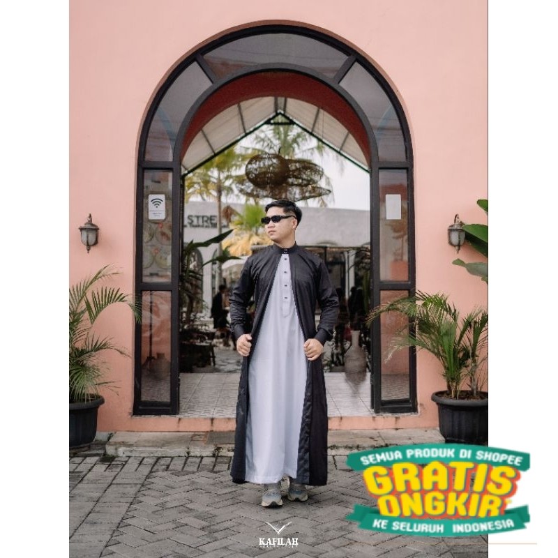 Jubah pria slimfit rompi 2 layer kancing snap tangan panjang manset Gamis busana muslim pria 2 layer
