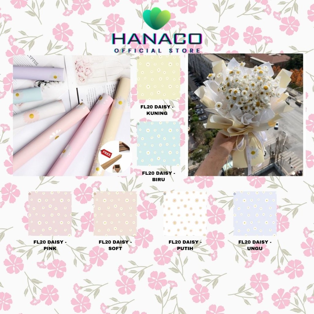 

HANACO - (5 LEMBAR) - FL20 DAISY Kertas Bunga Paper Buket Motif Bunga Daisy Matahari Aster Florist Cellophane