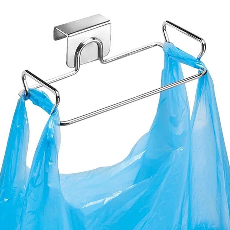 

Stainless Steel Kitchen Trash Rack Cabinet Door Garbage Bags Holder Closet Garbage Storage Holder Towel Hanging Organizer