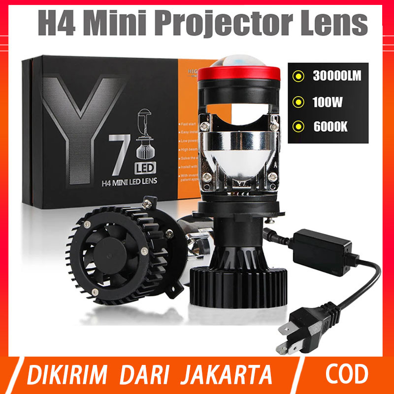 2PCS Y7D Mini Projector H4 Lampu LED Projector Super Bright Lampu Biled H4 Mobil Y8D Y6D Cut Off Hig
