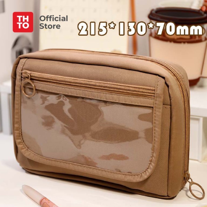 

[New]PROMO THTO 14 Layer NEW Tas Tempat Pensil Case Pouch Anak Sekolah Transparan Kapasitas Besar Stationery Kantor A111 - Brown