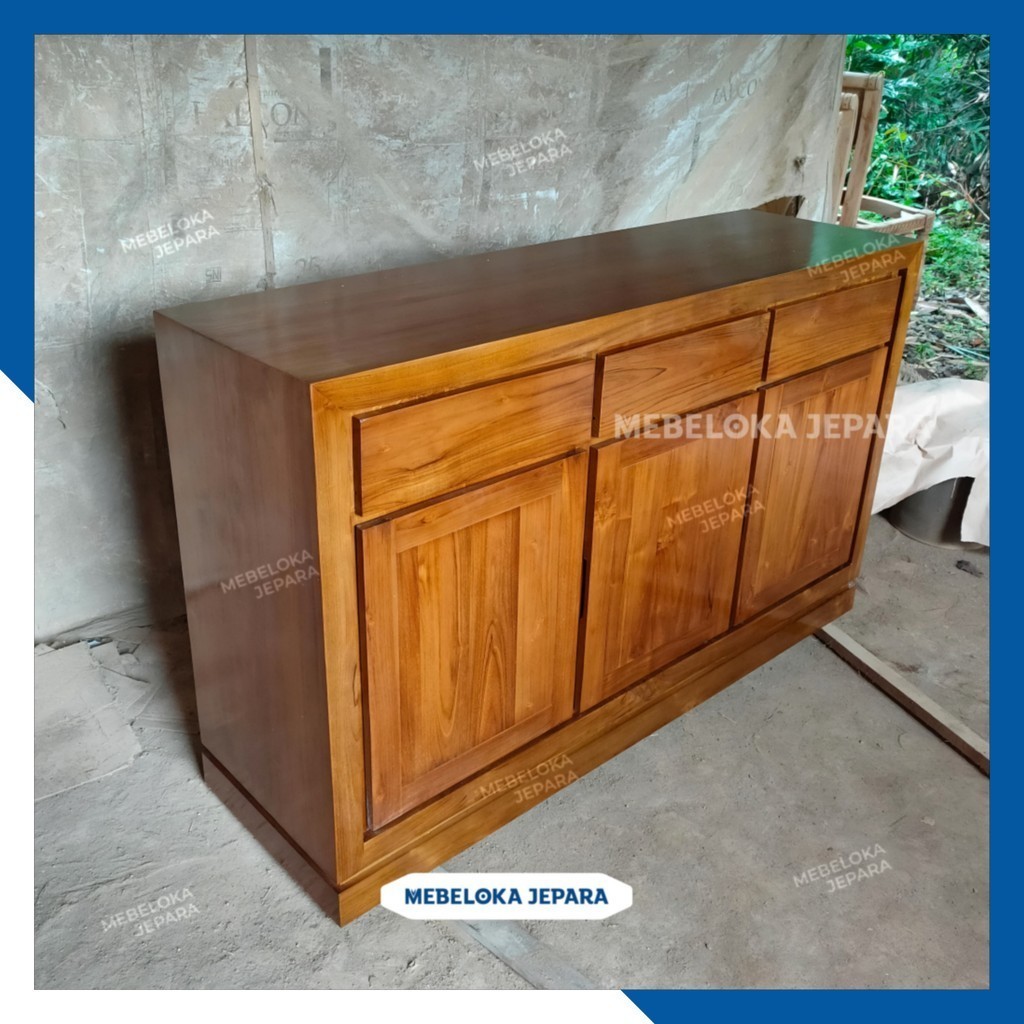 Meja bufet minimalis 3 pintu 150cm kayu jati. Bufet meja tv jati