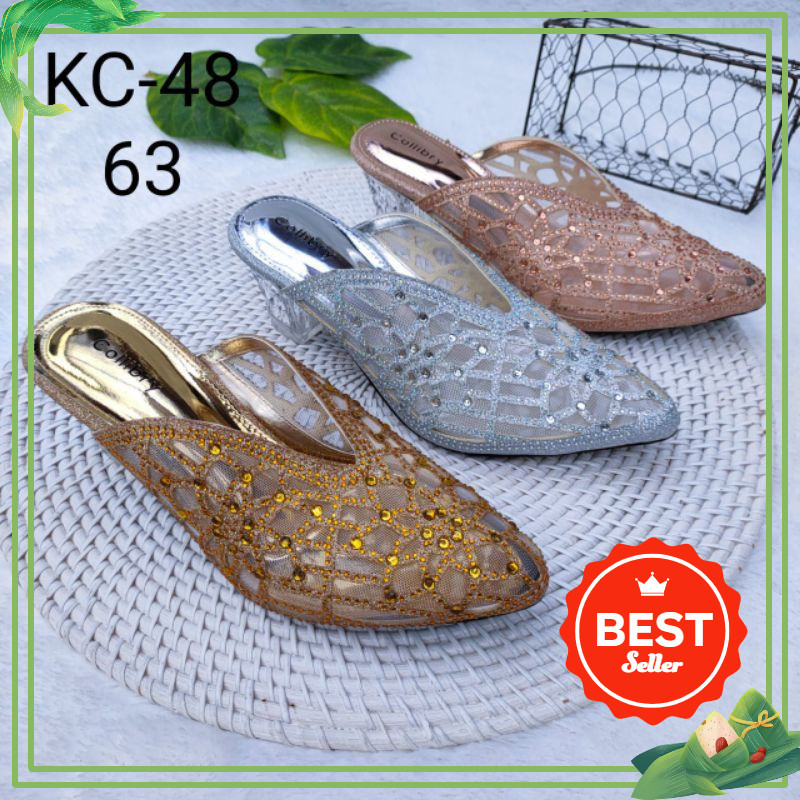 Sepatu Sandal Wanita Pesta Mewah Glitter Hak Pendek