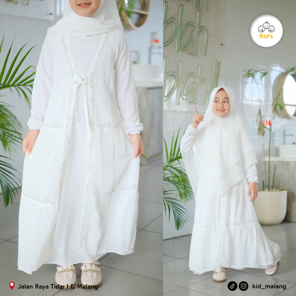 GAMIS ABAYA SWAROSKI PUTIH - GAMIS ANAK