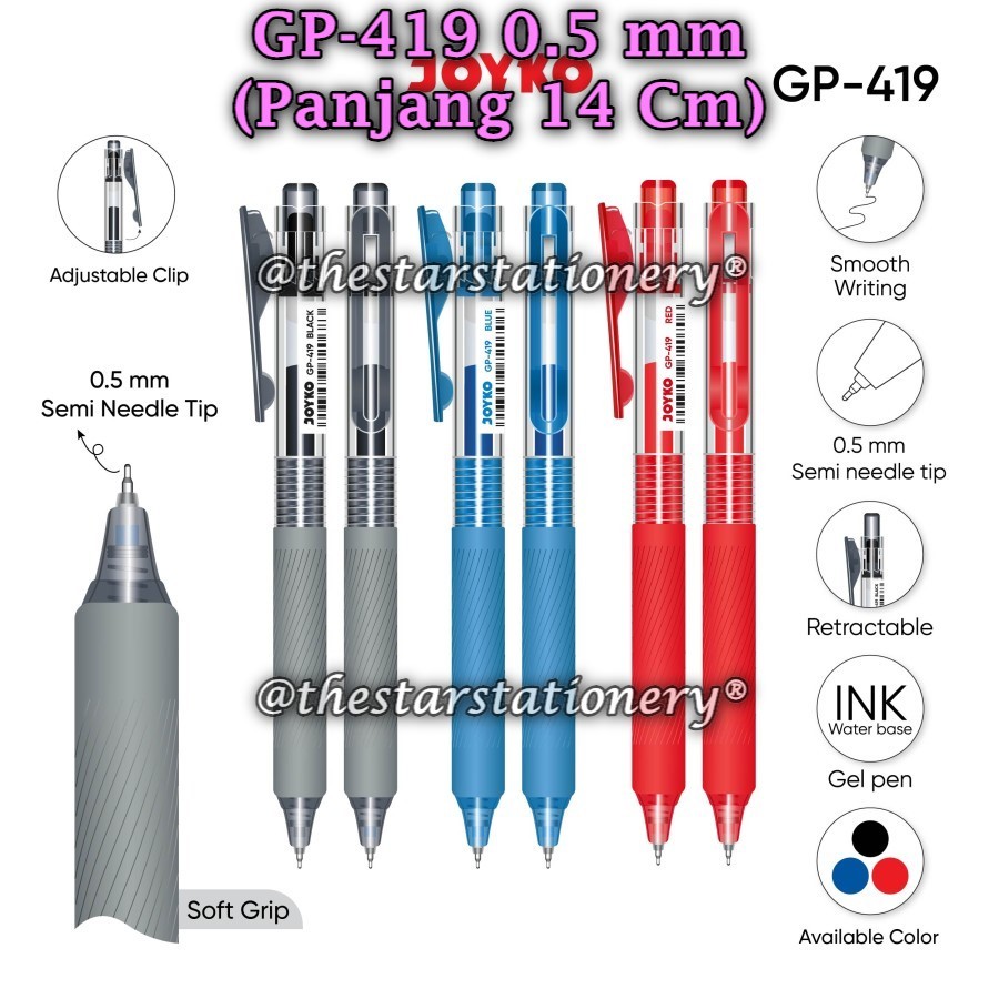 

(1 Pak Isi 12 Pcs) GROSIR Gelpen JOYKO GP-419 0.5 Hitam / Pulpen Pena Joyko GP-419 0.5 (1 Pak/12)