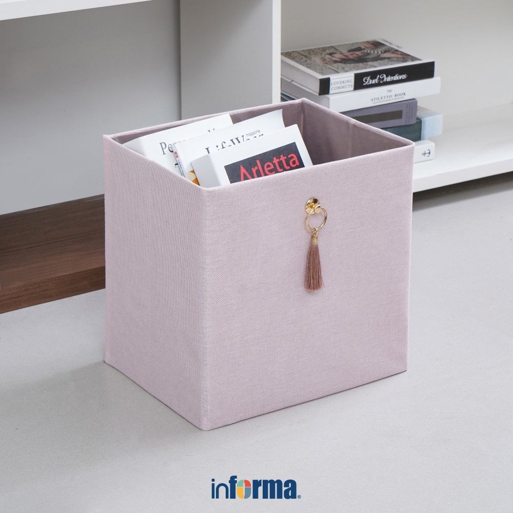 Informa 32x25x32 cm Kotak Penyimpanan Lipat Linen - Pink Kotak Serbaguna Wadah Simpan Storage Box Bo