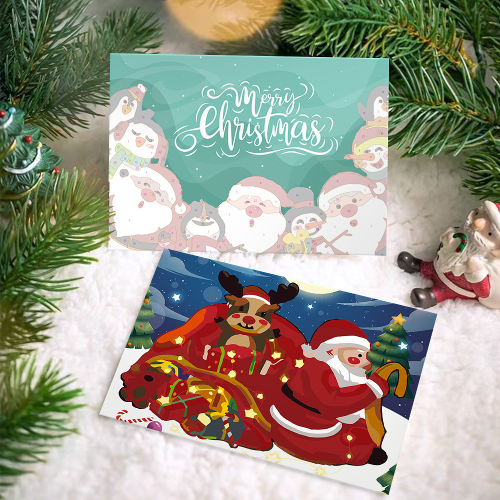 

6 pieces, 26x18cm DIY digital oil painting Christmas card, hand drawn mosaic art according to numbers, New Year's creative greet