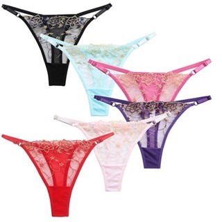 Celana Dalam Wanita G String Sexy Bordir Transparan Thong Tali Bisa Adjust Import 1270