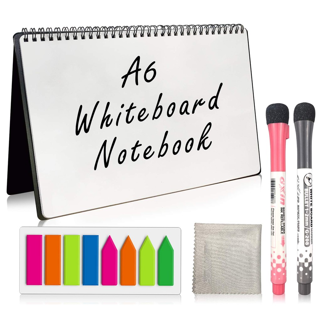 

A6Reusable Whiteboard Notebook Erasable Meeting Notebook Dry Erase White Board Pen Erasing Cloth forMeeting Business Office Home