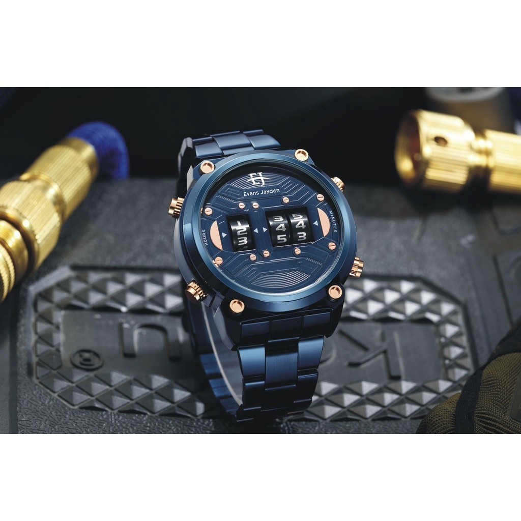 Terlaris Evans Jayden Jam Tangan Pria 9424 Rantai Stainless Analog Turbine Water Resistant