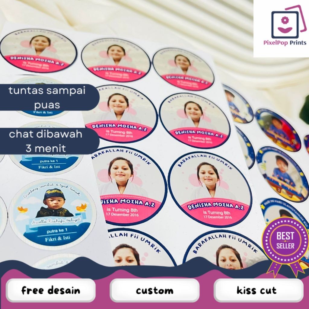 

Opikapip 2-4 Stiker Gold/Silver Ulang Tahun Anak Bentuk Bulat Label Sticker Undangan Happy Birthday