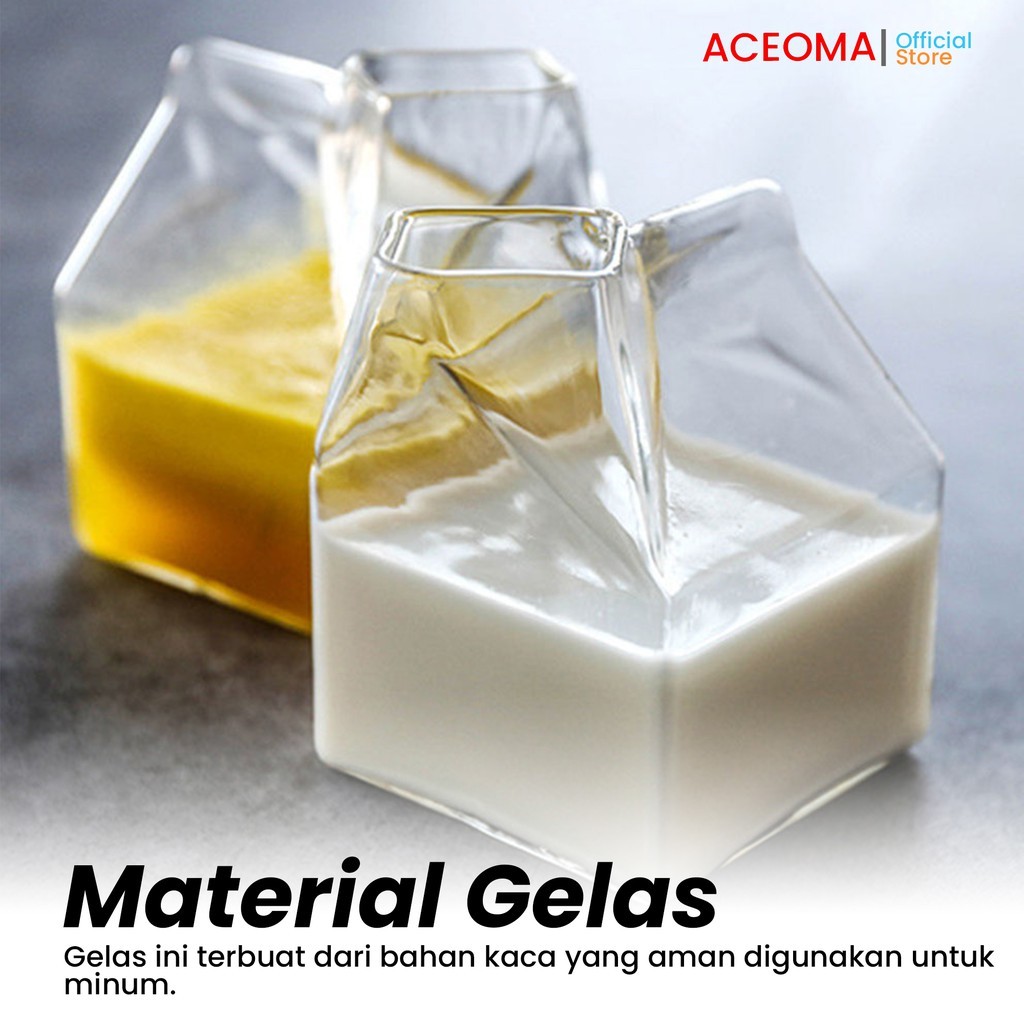 [MURAH]Gelas Susu Kaca Estetik Unik Lucu Bentuk Kotak Design Milk Box Aesthetic