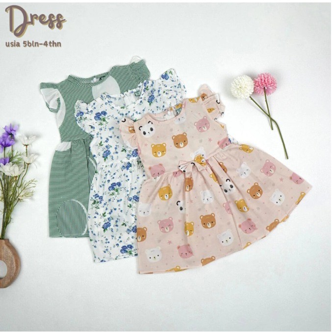 LITTLE BARI - Kelvin Kids - Dress Beruang - Baju Anak Perempuan Umur 1-4 tahun