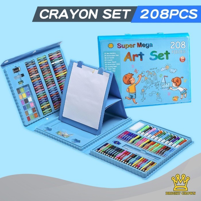 

[New Collection] BrightCrown Pensil Warna Crayon Set Isi 208pcs/ Crayon set Macam Warna - Crayon Biru