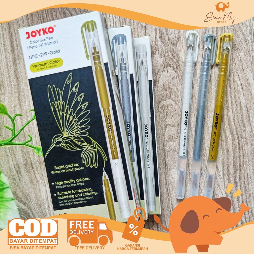 

Joyko Color Gel Pen GPC-299 Gold , Silver , White / Color Gel Pen / Pulpen Bolpen Gel Pen Color 0.5mm Murah Berkualitas