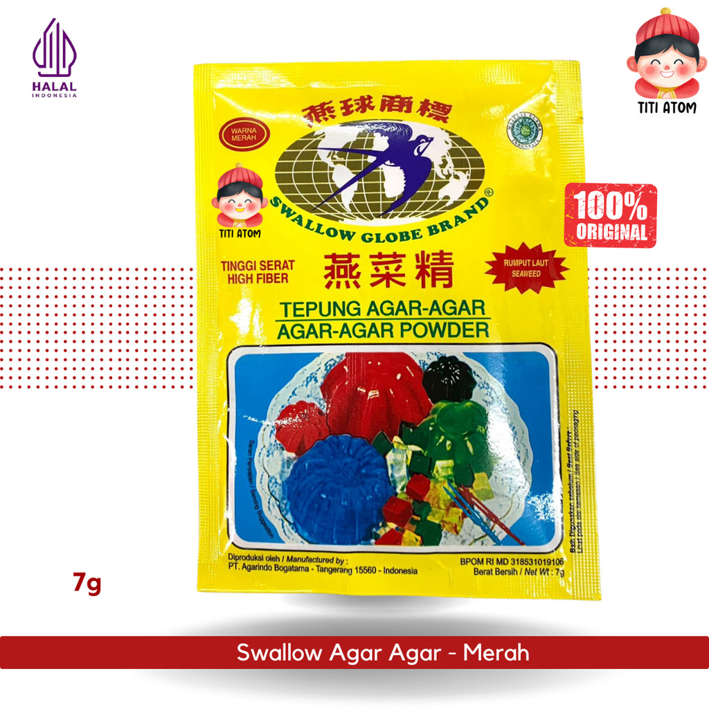 

Swallow Agar Agar Bubuk Globe Brand Merah Red 7g