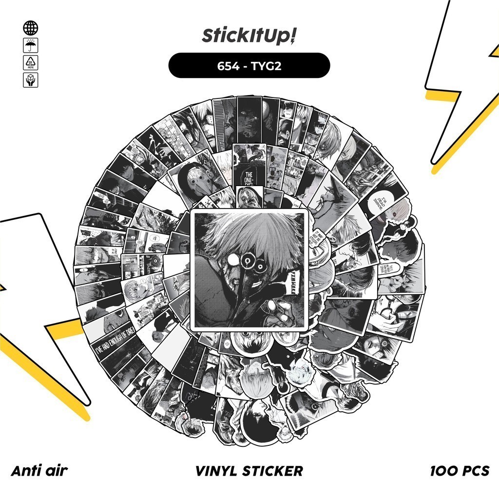 

COD 100 Pcs Stiker Pack Anime Tokyo Ghoul 2 B&W Lucu Aesthetic Vynil Waterproof untuk Freebies Sticker Buku Journal Casing HP Laptop