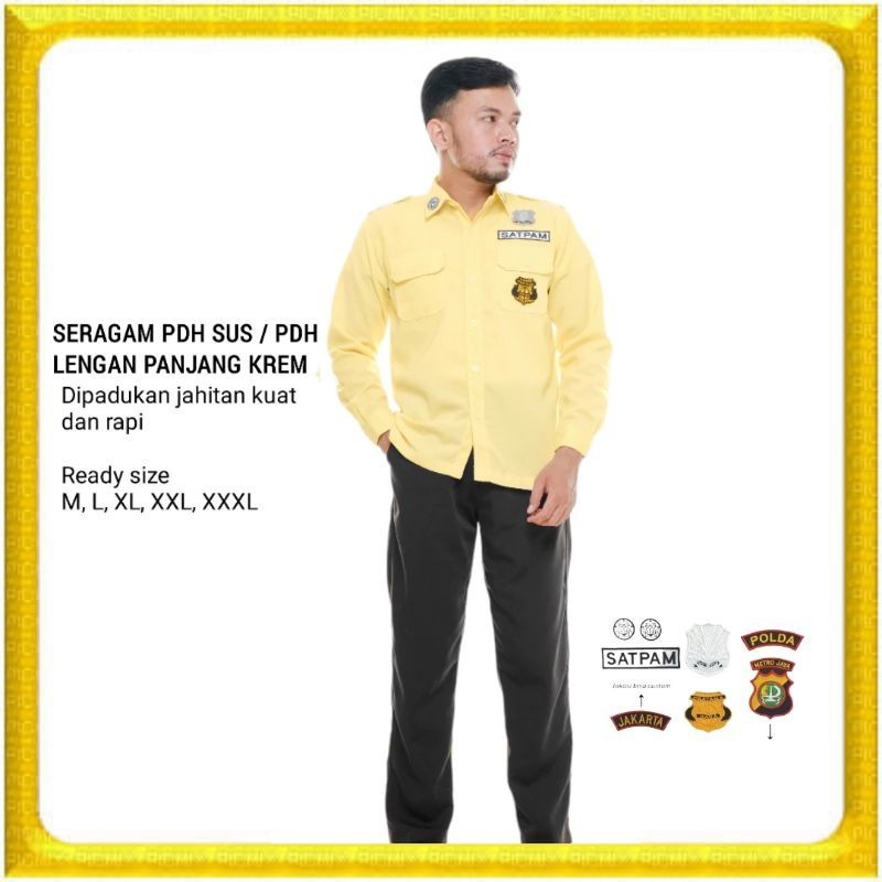 RasroreShop Seragam satpam Security Krem Terbaru Seragam PDH SUS Satpam Seragam Lengan Panjang SATPA