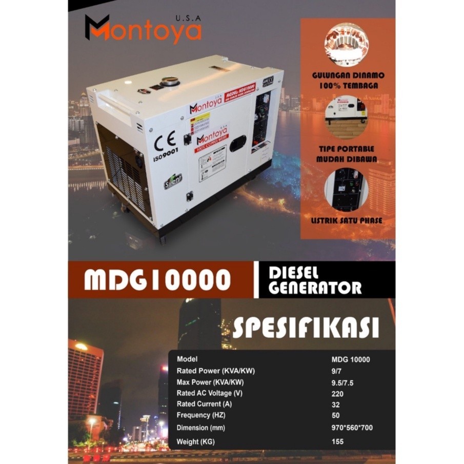 Genset 10 kva 1 phase Montoya MDG10000 Genset Diesel USA Technology
