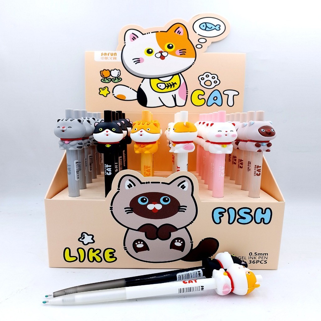 

SOFUN BALLPOINT CLICK GEL ZF3633-1 - Bolpen Pulpen Pena Gel Cetek Fancy Karakter Motif Cat Like Fish
