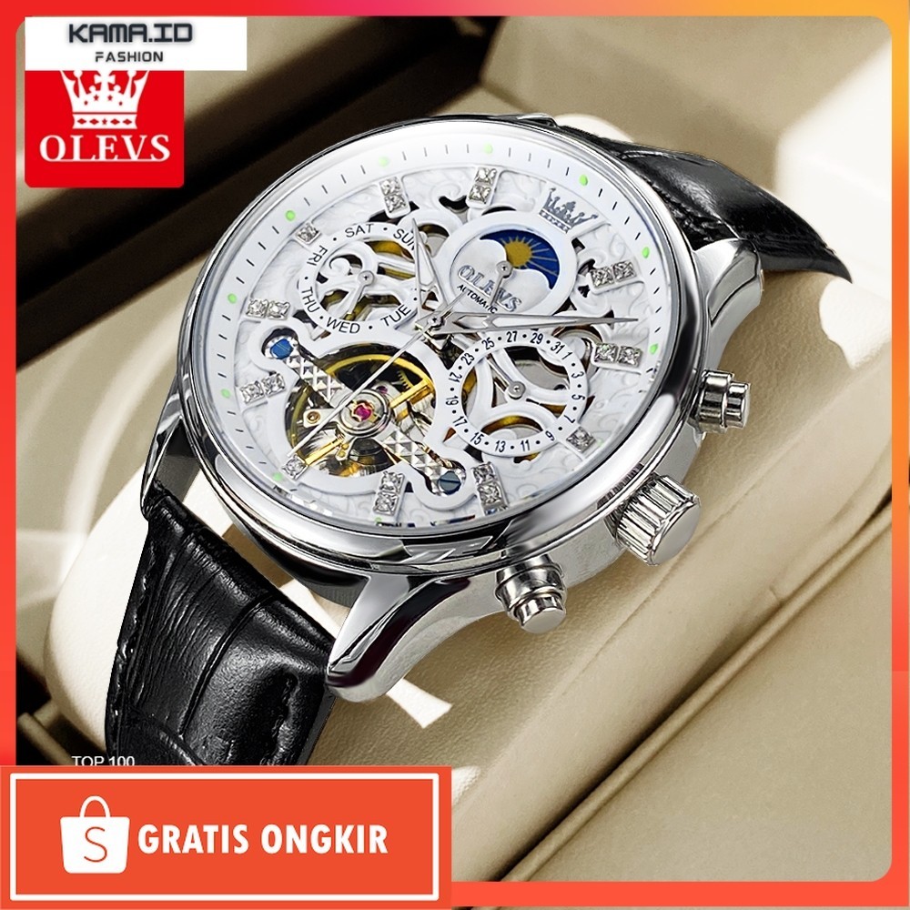 Jam Kekinian / OLEVS Jam Tangan Automatic Pria Original Anti Air Kulit Olahraga Led Luxury Kecenderu
