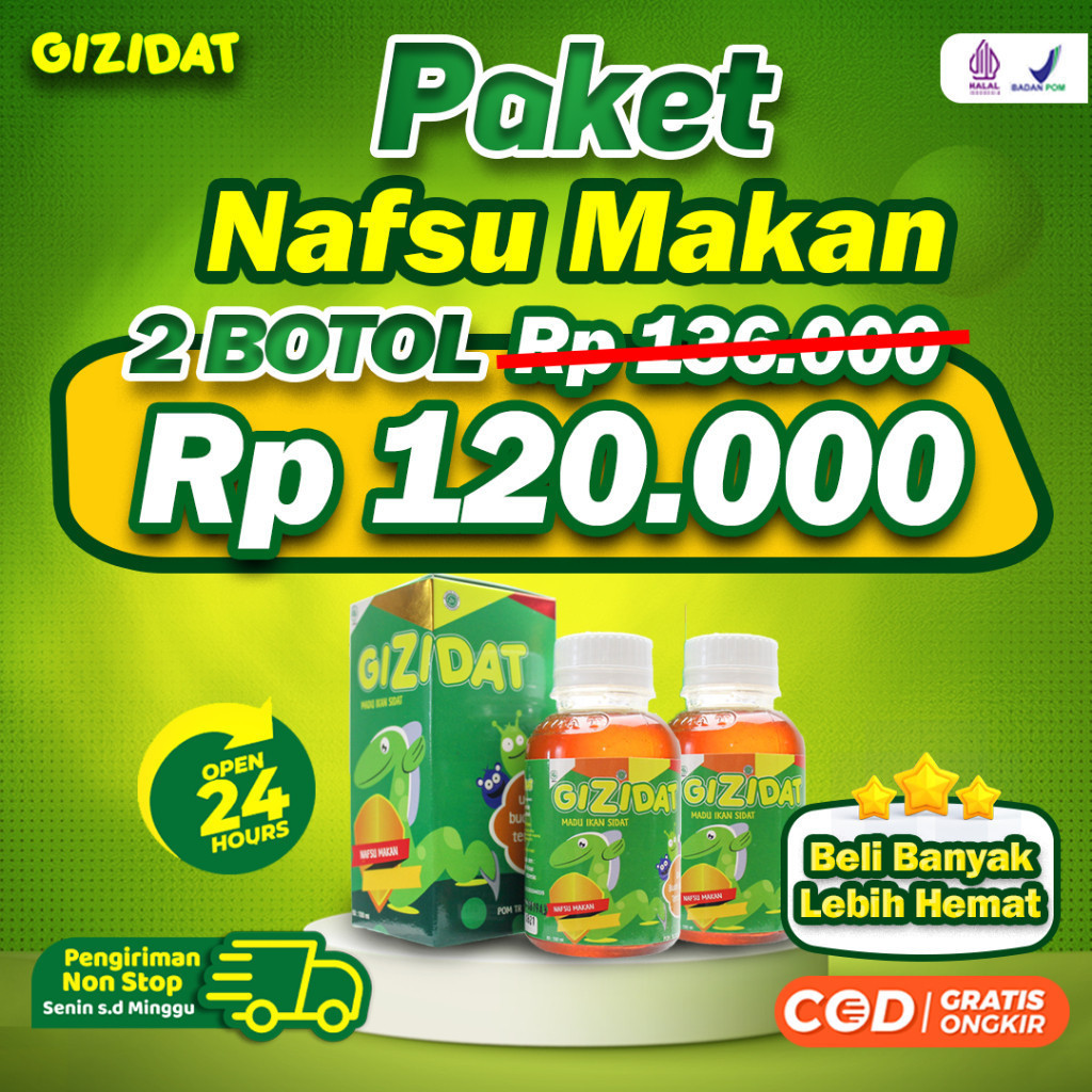 Paket 2 Botol Gizidat - Madu Gizidat Original Asli Jogja - Madu Ikan Sidat Penambah Nafsu Makan Anak