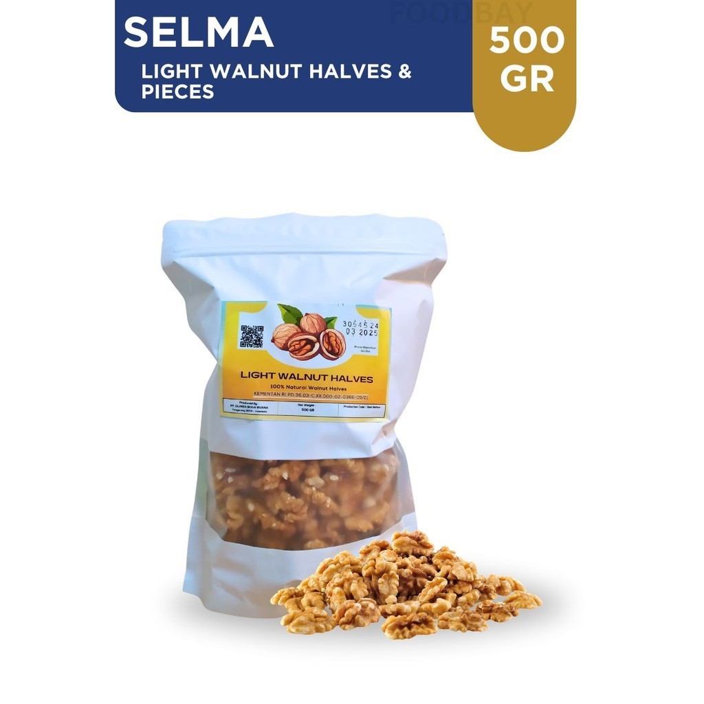 

SELMA Light Walnut Halves & Pieces Kacang Walnut Mentah 500 gr