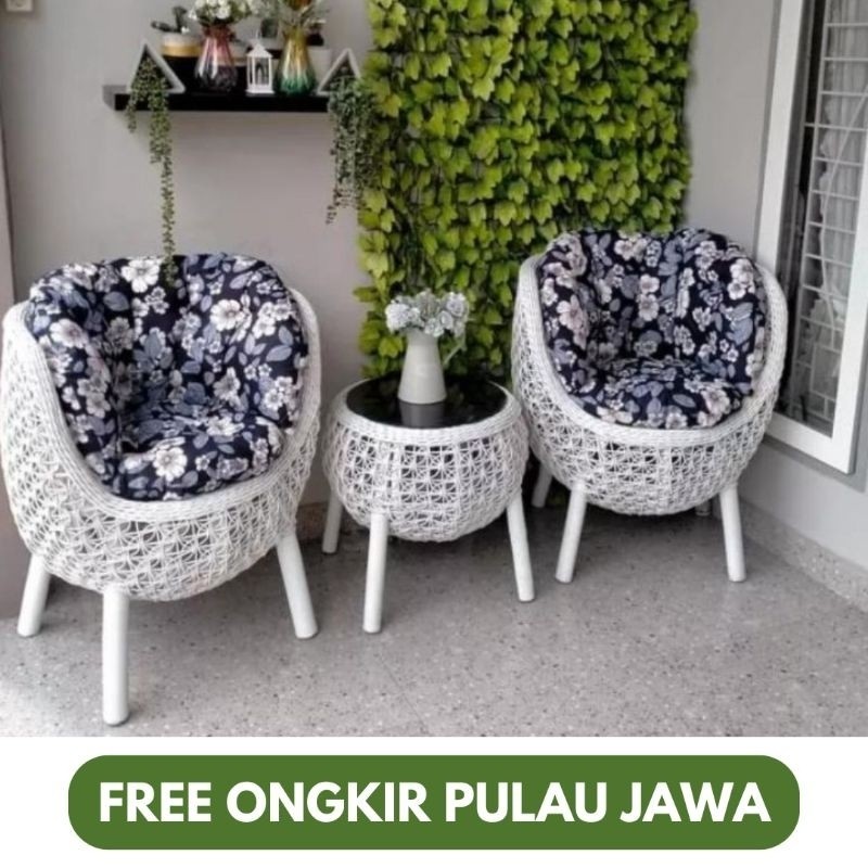 (FREE ONGKIR) KURSI TERAS BREKELE + JOK SANDARAN ROTAN SINTETIS BY AESTETICA FURNITURE