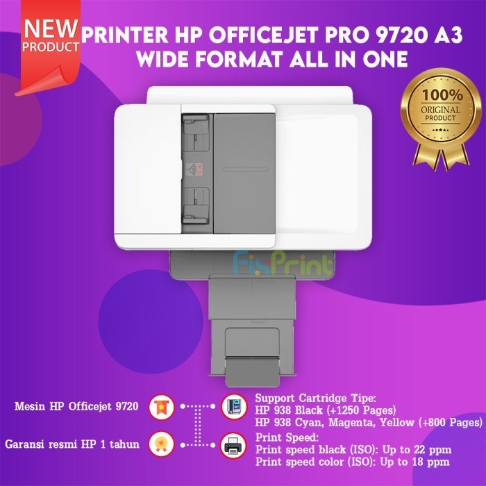 FixPrint - Printer HP Officejet Pro 9720 A3 Wide Format Print Copy Scan LAN Wireless Fax, pengganti 