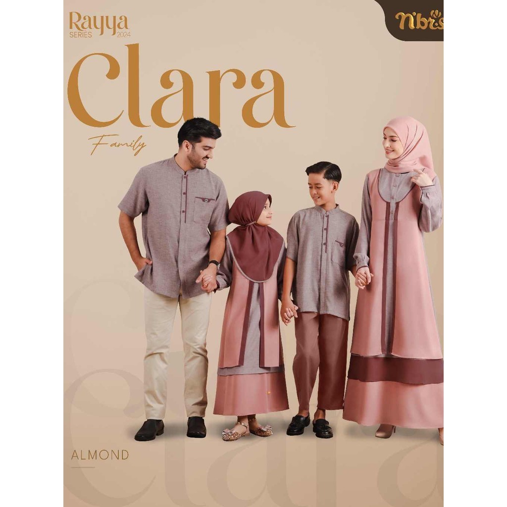 NBRS Sarimbit Keluarga Baju Couple Muslim Keluarga Lebaran 2024 NIbras Rayya Series Clara Almond Gam