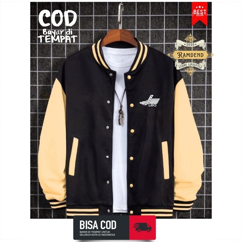 Baseball Kancing Lea Text Putih Jaket Sweater Pria Wanita Murah Terkeren Ramdend