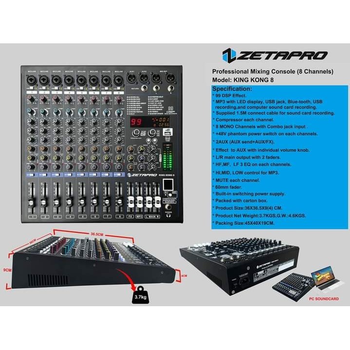 Mixer Audio ZETAPRO Kingkong 8 Channel MIXER ZETAPRO KINGKONG 8CH