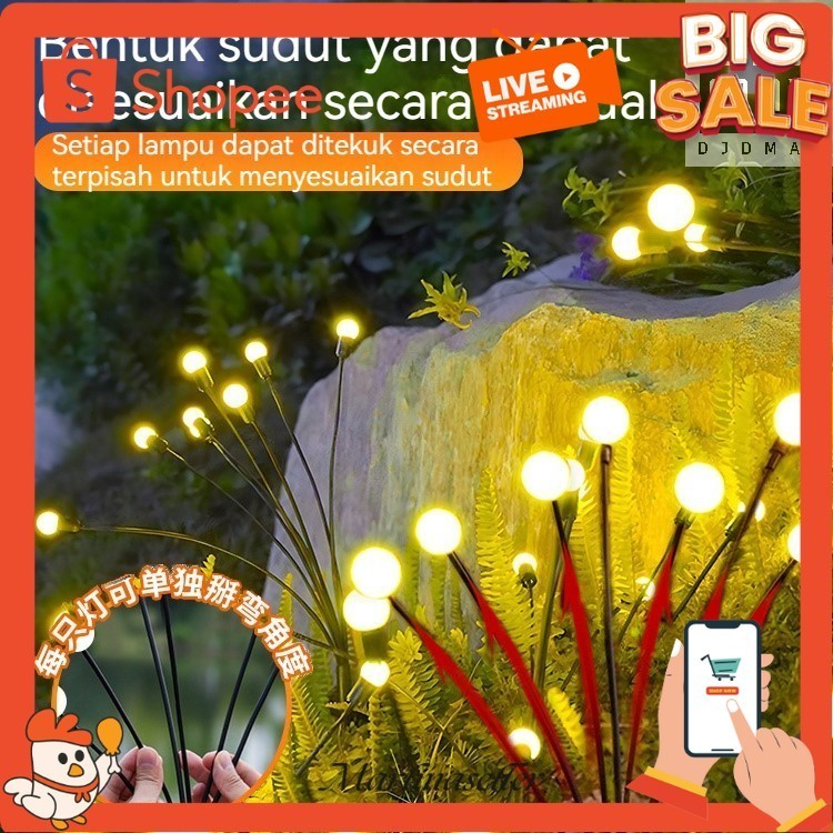 DJDMax Lampu Tenaga Surya 8 LED Dekorasi Taman Luar Ruangan Lampu Lanskap Kembang Api Firefly Lampu 