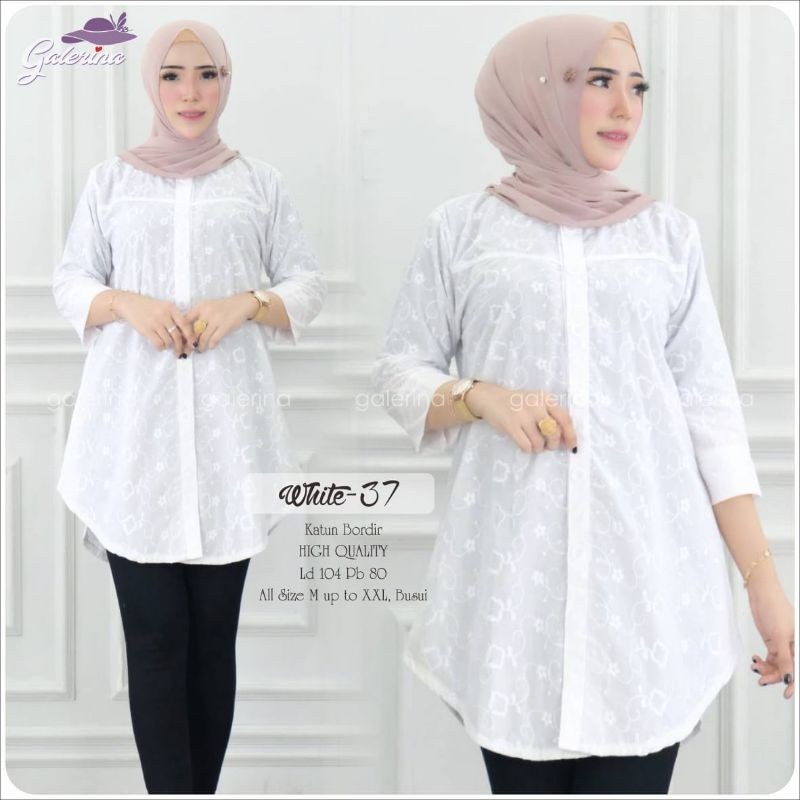 white37 tunik warna putih bahan katun bordir/ GAMIS MODEL BARU MURAH