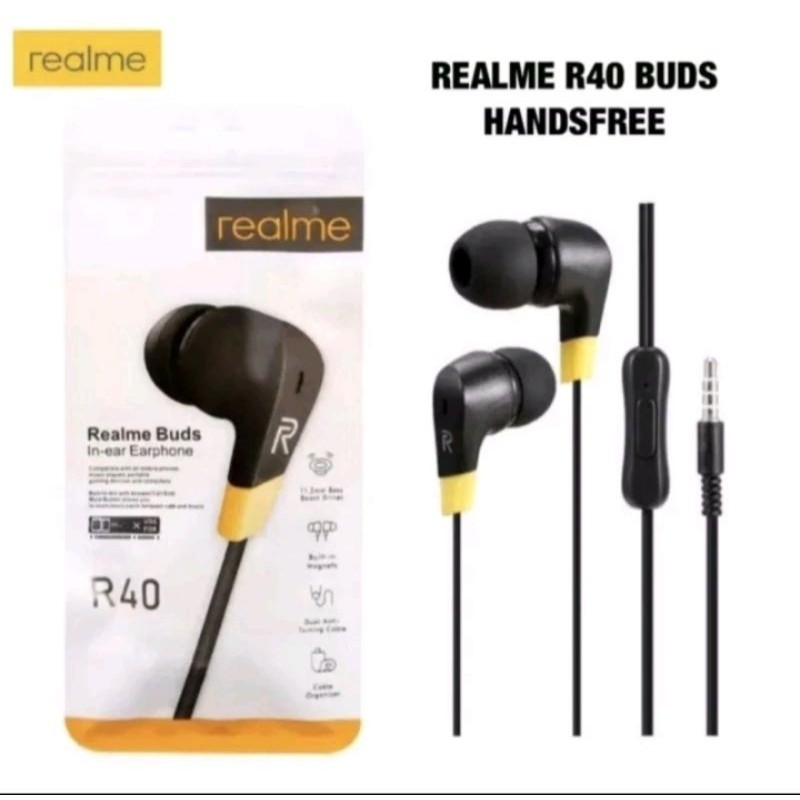 Headset Realme R40 Handsetfree Buds C11 C12 C15 Bass Music Earphone HF Packing Plastik