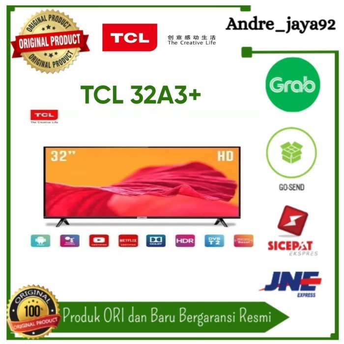 Led Tcl Slim Smart TV 32 Inch Android TV Bezel Less HDR 32A3+