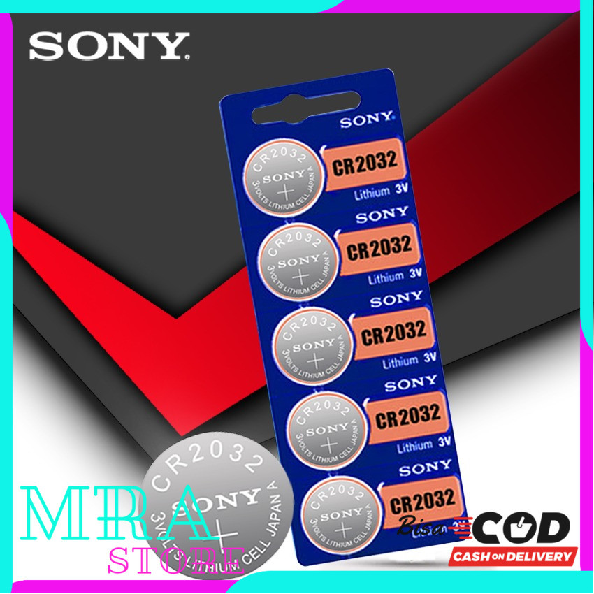 1 Strip isi 5 pcs Baterai Kancing SONY MURATA CR2032 CR-2032 CR 2032 3v Lithium