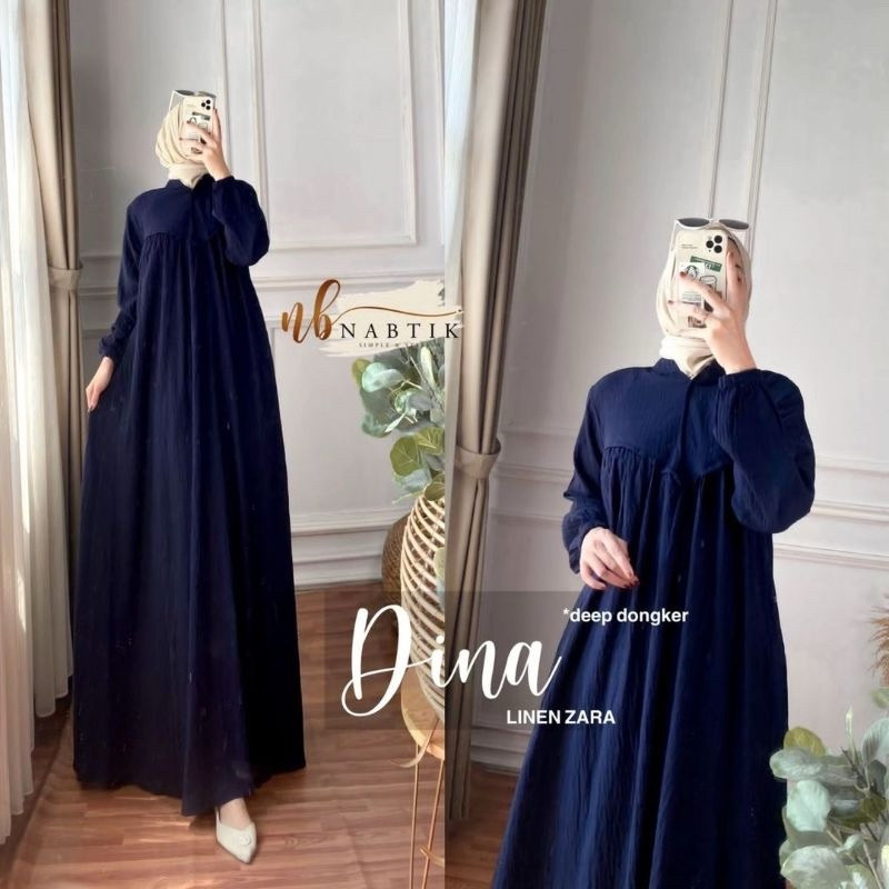 Dina Gamis Bahan Linen Premium Dress Muslimah